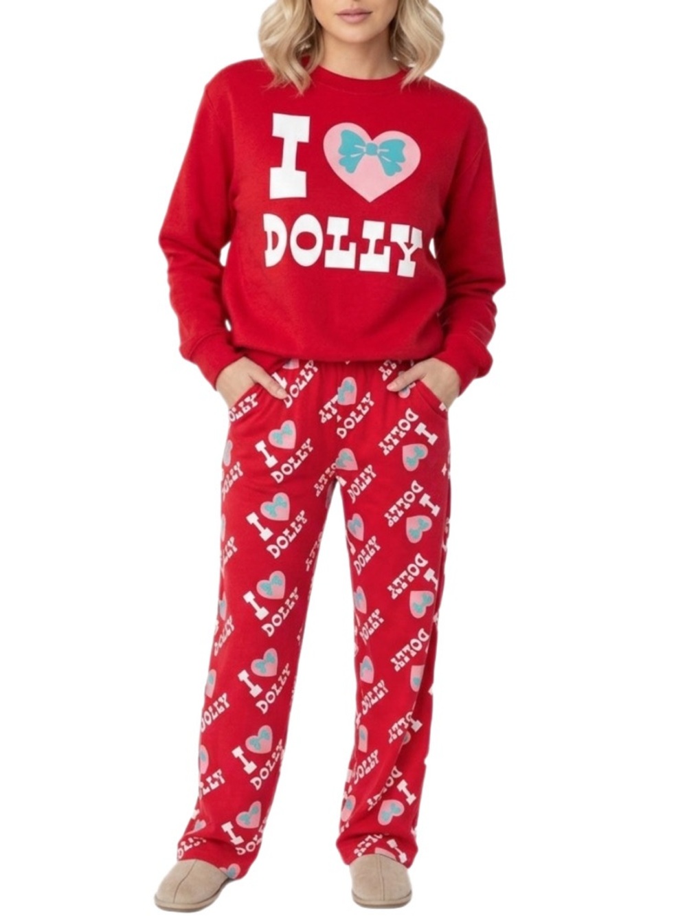 Dolly Parton Inspired Pajama Set “I Love Dolly” Red Lounge Set Cozy Cute party